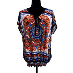 Claudia Richards Bright Bohemian Inspired Elastic Waist Blouse XL
